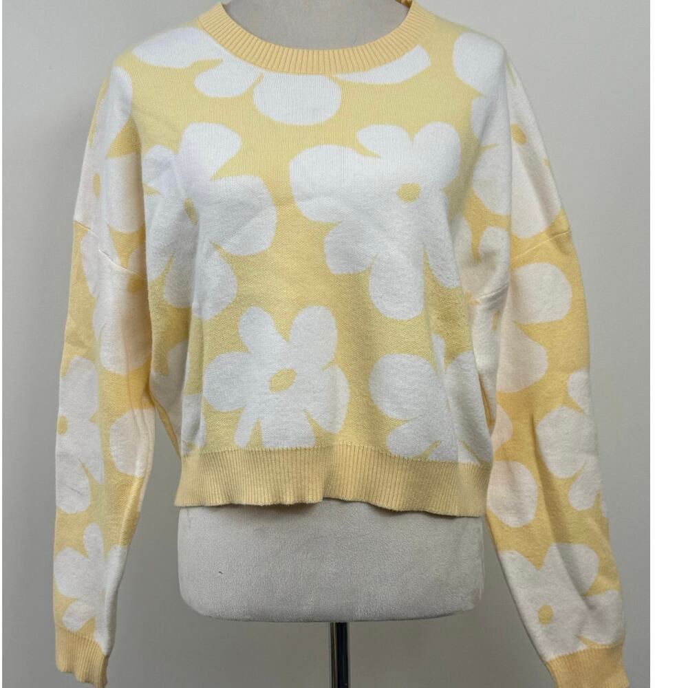 Luna Ivy Anthropologie Cropped Pastel Yellow Sweater Size M Dopamine‎ Whimsical